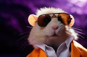 ai généré une hamster est portant une cuir veste et des lunettes de soleil photo