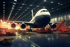 ai généré avion dans le cargaison Terminal ai généré photo