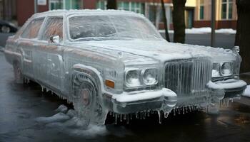 ai généré la glace faire voiture Voyage neige charrue photo