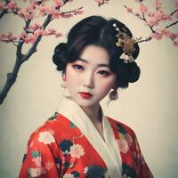 ai généré ancien Japon fille Contexte très cool photo