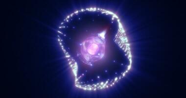 abstrait violet énergie sphère avec en volant embrasé brillant particules, science futuriste atome avec électrons salut-technologie Contexte photo