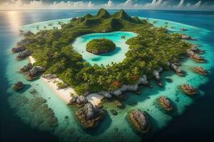 ai généré tropical île avec paume des arbres et le sable plage. ai génératif photo