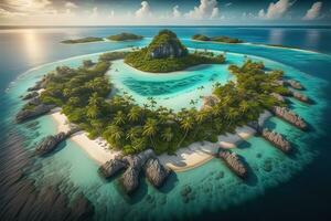 ai généré tropical plage avec paume des arbres et blanc sable. ai génératif photo