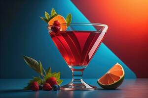 ai généré cocktail dans une verre sur une solide Couleur Contexte. ai génératif photo