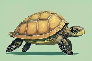 ai généré illustration de une tortue sur une vert Contexte dans dessin animé style. ai génératif photo