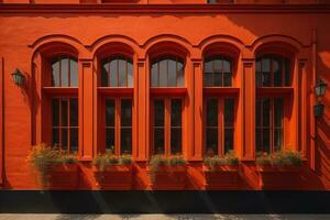 ai généré coloré les fenêtres de une typique maison dans le ville, ai génératif photo