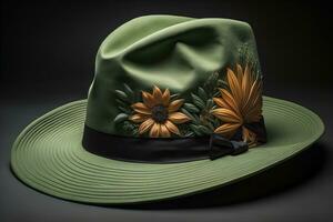 ai généré à la mode chapeau sur une solide Couleur Contexte. ai génératif photo