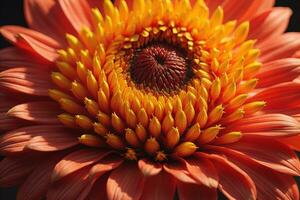 ai généré magnifique Jaune dahlia fleur sur foncé arrière-plan, fermer. ai génératif photo