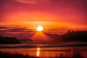 ai généré le Soleil est réglage plus de le océan dans cette photo