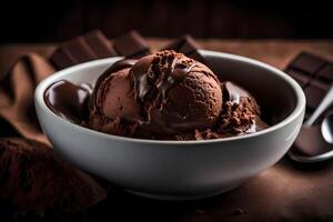 ai généré Chocolat la glace crème dans une bol photo