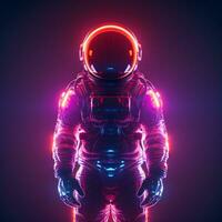 ai généré portrait de futuriste astronaute ou astronaute avec néon lumière. photo