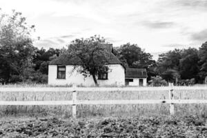 belle vieille maison de ferme abandonnée dans la campagne sur fond naturel photo