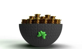 pot noir Couleur d'or pièce de monnaie argent richesse feuille plante fleur fleur vert Couleur symbole signe icône objet décoration Saint st. patrick journée 17 dix-sept journée Mars irlandais Irlande trèfle riches culture photo