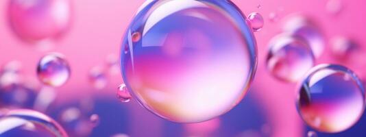 ai généré génératif ai, abstrait pastel rose bleu violet Contexte avec iridescent magique air bulles, fond d'écran avec verre des balles ou l'eau gouttes photo