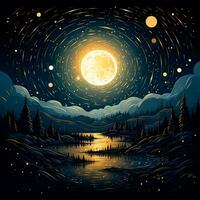 ai généré éclairé par la lune nuit, magnifique nuit illustration, nuit forêt - ai généré image photo