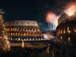 ai généré colisée à nuit avec feu d'artifice photo