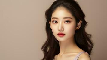 ai généré portrait de beauté asiatique ou coréen fille avec parfait peau. soin de la peau ou cosmétique modèle.ai généré photo