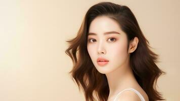 ai généré portrait de beauté asiatique ou coréen fille avec parfait peau. soin de la peau ou cosmétique modèle.ai généré photo
