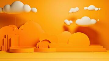 ai généré Jaune nuage à venir sur un Orange mur tracé laser photo