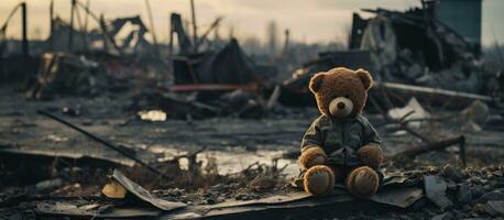 ai généré ours séance dans ruines photo