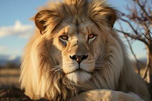 ai généré majestueux Lion repos dans gracieux immobilité établi avec génératif ai La technologie photo