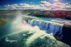 ai généré niagara chutes, Etats-Unis. aérien vue de le plus puissant cascade dans le monde, magnifique printemps vues de niagara chutes, ai généré photo