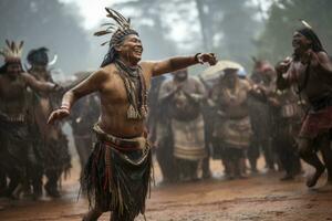 ai généré indigène gens dansant le pluie danse. génératif ai photo