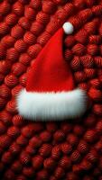ai généré Père Noël claus chapeau sur rouge Noël Contexte avec copie espace. Noël et Nouveau année concept. photo