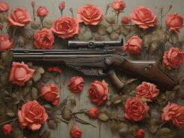 ai généré des roses et pistolets illustration photo
