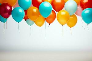 ai généré vibrant contraste coloré des ballons pop contre une croustillant blanc Contexte photo