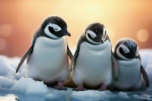 ai généré neigeux camaraderie pingouins afficher unité avec noir et blanc élégance photo