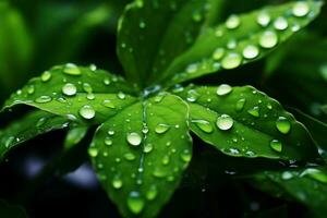 ai généré brillant beauté l'eau gouttelettes orner vert feuilles, pétillant dans lumière du soleil photo