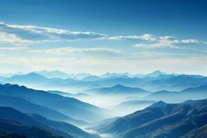 ai généré clair bleu ciel cadres une serein Matin vue de montagnes photo