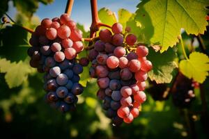 ai généré vignoble gemmes les raisins mûrir sur vignes, trempage dans soleils chaleur photo