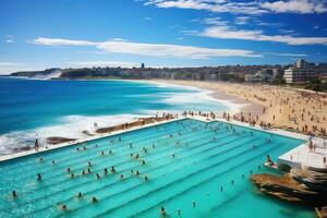 ai généré nager bassin sur le plage dans bourgogne, France, bondi plage dans Sydney, Nouveau Sud Pays de Galles, Australie, ai généré photo