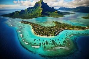 ai généré aérien vue de une tropical île dans le Indien océan, l'île Maurice, bora bora aérien voir, Tahiti, français Polynésie, ai généré photo