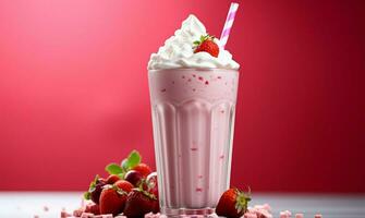 ai généré baie félicité secouer en haut été avec une du froid rose fraise Milk-shake photo