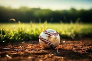 ai généré américain Passe-temps base-ball sur une herbeux champ, ancien rétro graphique art photo