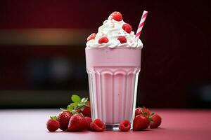 ai généré baie félicité secouer en haut été avec une du froid rose fraise Milk-shake photo