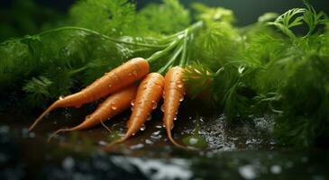 ai généré petit carottes avec l'eau gouttes sur le surface photo