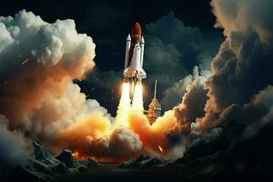 ai généré interstellaire aventure mixte médias dépeint une fusées spectaculaire lancement photo