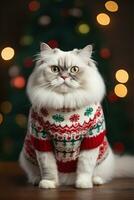 ai généré blanc chat Noël chandail photo