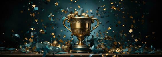 ai généré trophée trophée trophées avec confettis photo