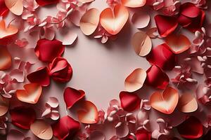 ai généré floral l'amour Valentin Cadre façonné avec Rose fleurs et confettis photo