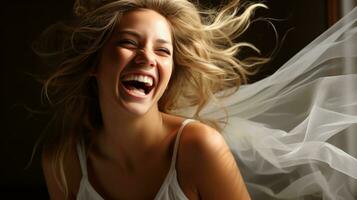 ai généré une la mariée plein de bonheur et souriant avec joie. génératif ai photo