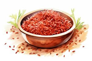 ai généré aquarelle mexicain rouge riz avec des légumes et herbes sur blanc Contexte. traditionnel Latin Américain, mexicain nourriture, cuisine. ai généré. photo