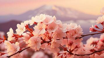 ai généré Sakura fleurs pendant Matin lever du soleil, Couleur de le année 2024. ai généré. photo