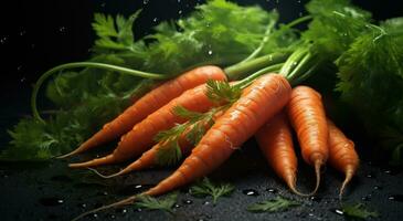 ai généré Frais carottes pour collations avec l'eau gouttes photo