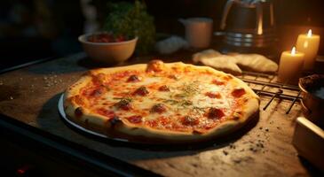 ai généré italien fait maison Pizza tarte dans un four photo