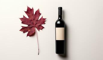 ai généré une bouteille de rouge du vin et l'automne feuilles photo